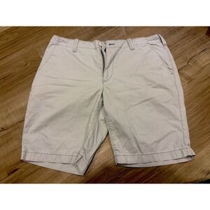 Express Men's Beige Cotton Chino Shorts Button Zip Pockets Flat Front